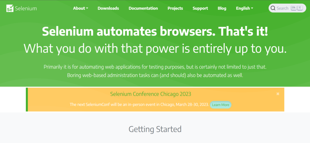 image of selenium website home page