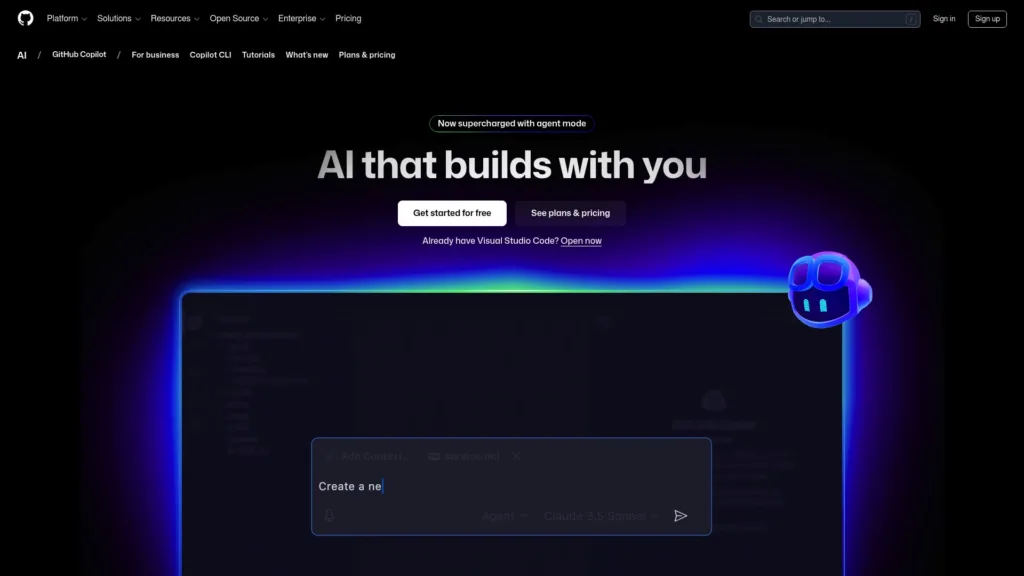 image of Github Copilot home page