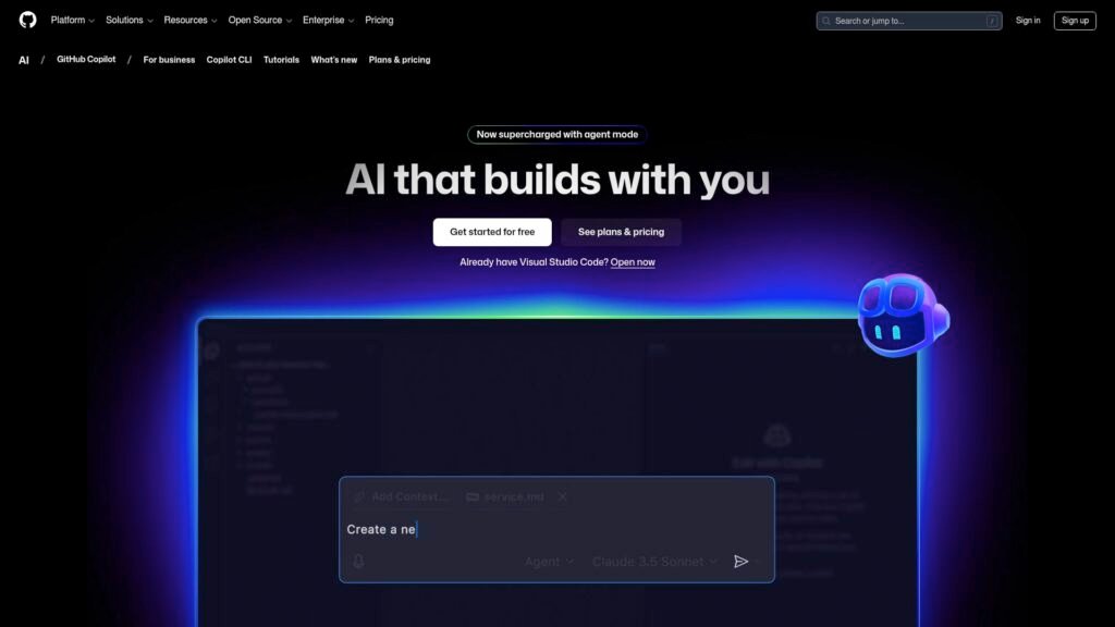 image of Github Copilot home page