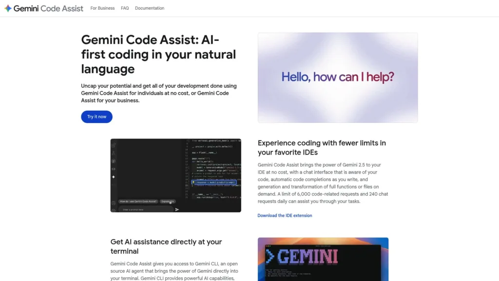 image of google gemini code assist home page