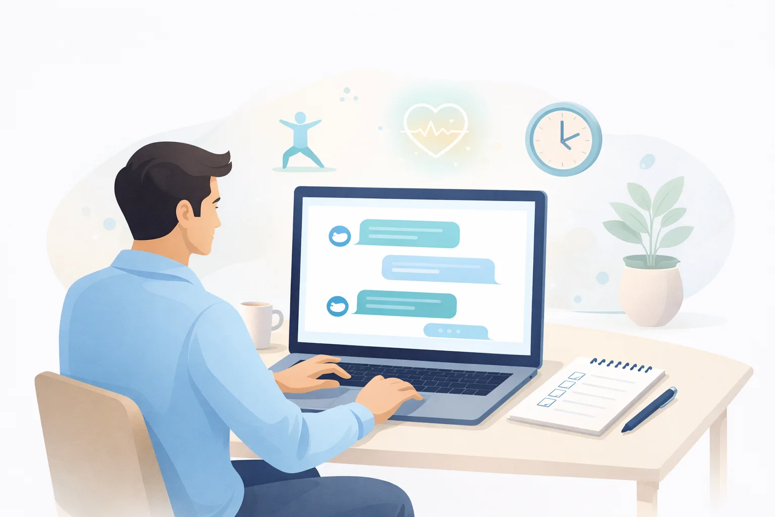 AI wellness advisor and personal soundboard prompt builder illustration.